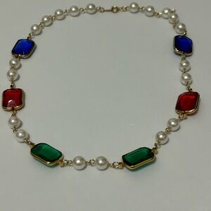 Vintage Faux Pearl Necklace Multicolor Lucite and Pearl Necklace